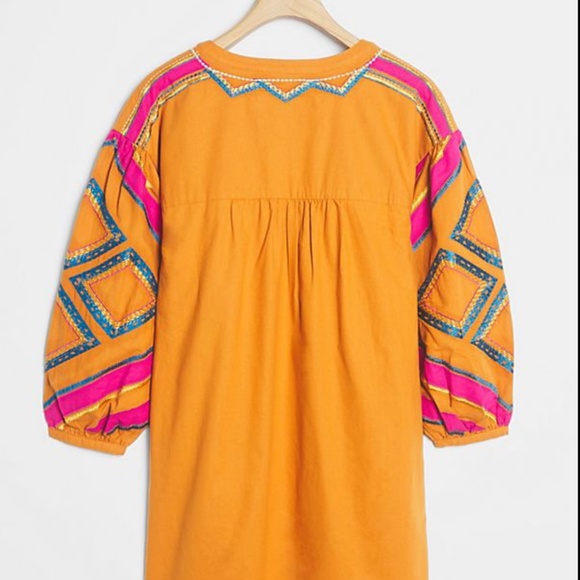 Anthropologie Stasiana Embroidered Tunic Boho Mini Long Sleeve Dress XL vintage - Picture 4 of 12
